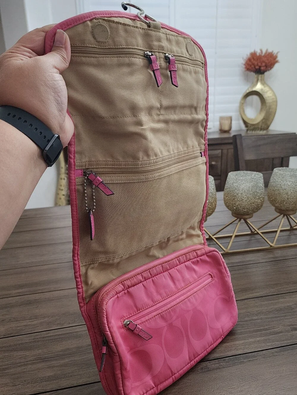 Coach Pink Signature Nylon Travel Case